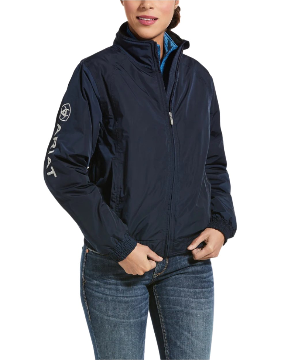 Navy Coloured Ariat Womens Stable Insulated Jacket on white background 