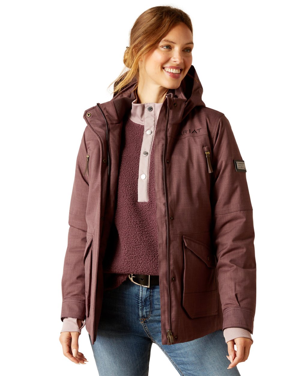 Raisin Coloured Ariat Womens Sterling Waterproof Insulated Parka on white background 