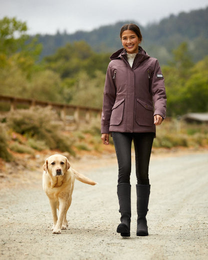 Raisin Coloured Ariat Womens Sterling Waterproof Insulated Parka on forest background 