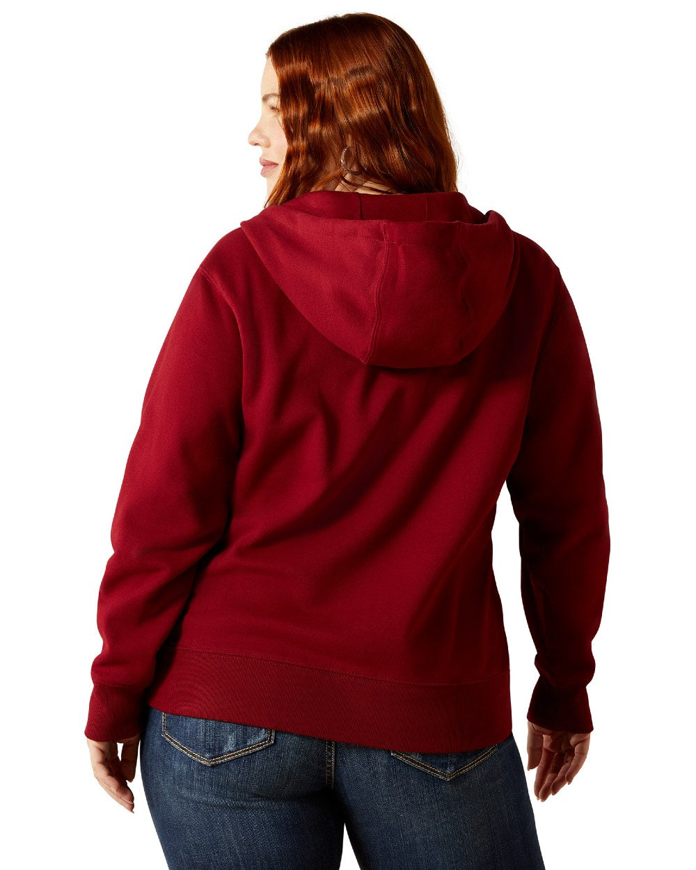 Biking Red Coloured Ariat Womens Stitched Full Zip Hoodie on white background 