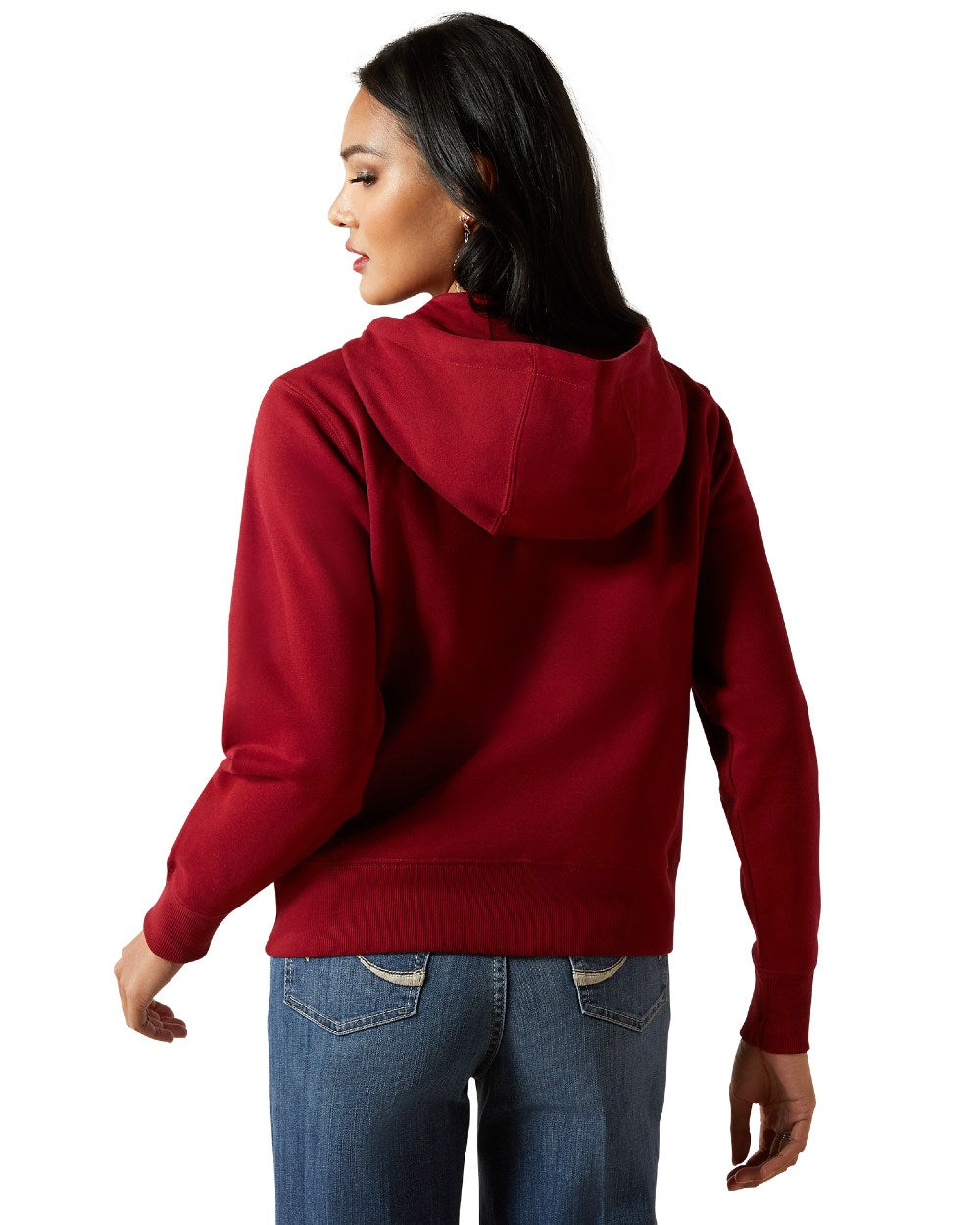 Biking Red Coloured Ariat Womens Stitched Full Zip Hoodie on white background 