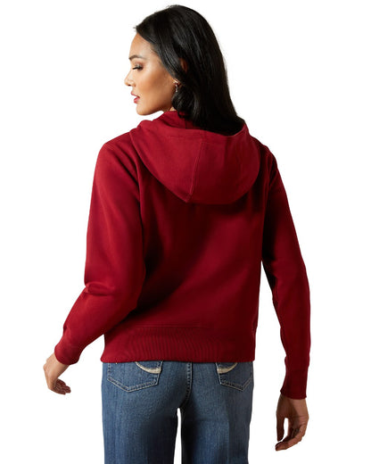 Biking Red Coloured Ariat Womens Stitched Full Zip Hoodie on white background 