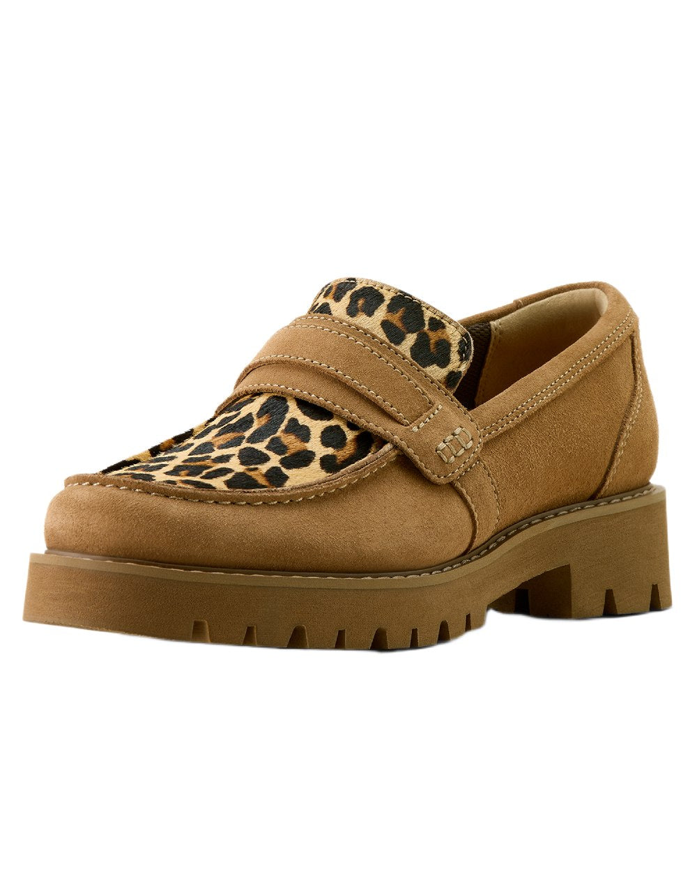 Tan Suede coloured Ariat Womens Stratford Loafers on white background 