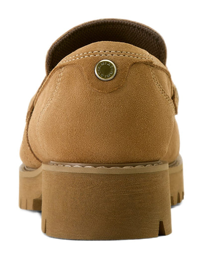 Tan Suede coloured Ariat Womens Stratford Loafers on white background 