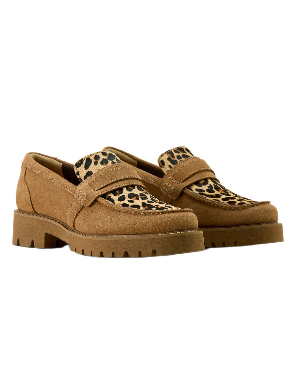 Tan Suede coloured Ariat Womens Stratford Loafers on white background 