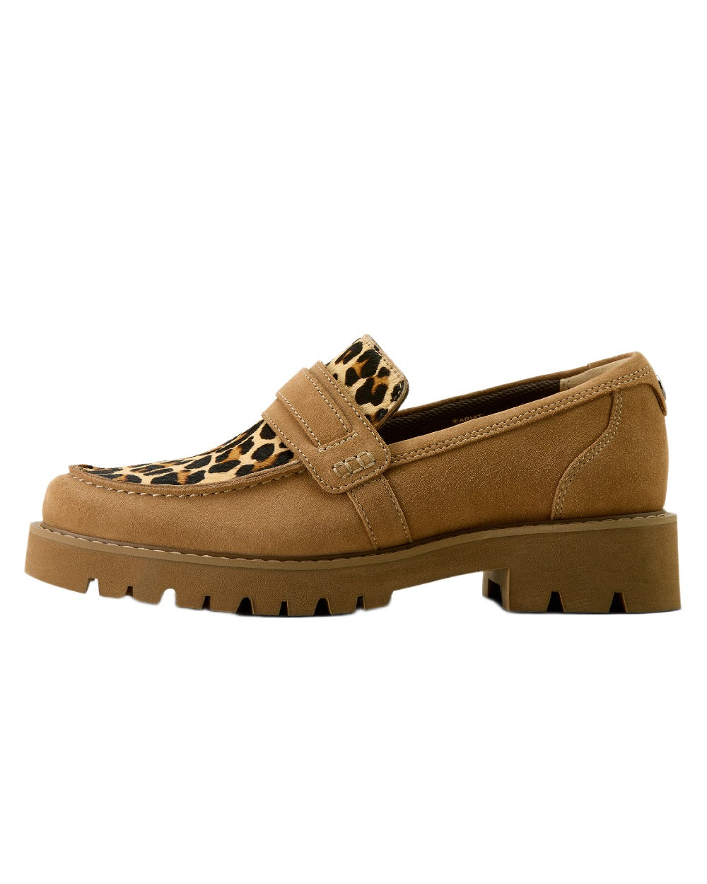 Tan Suede coloured Ariat Womens Stratford Loafers on white background 