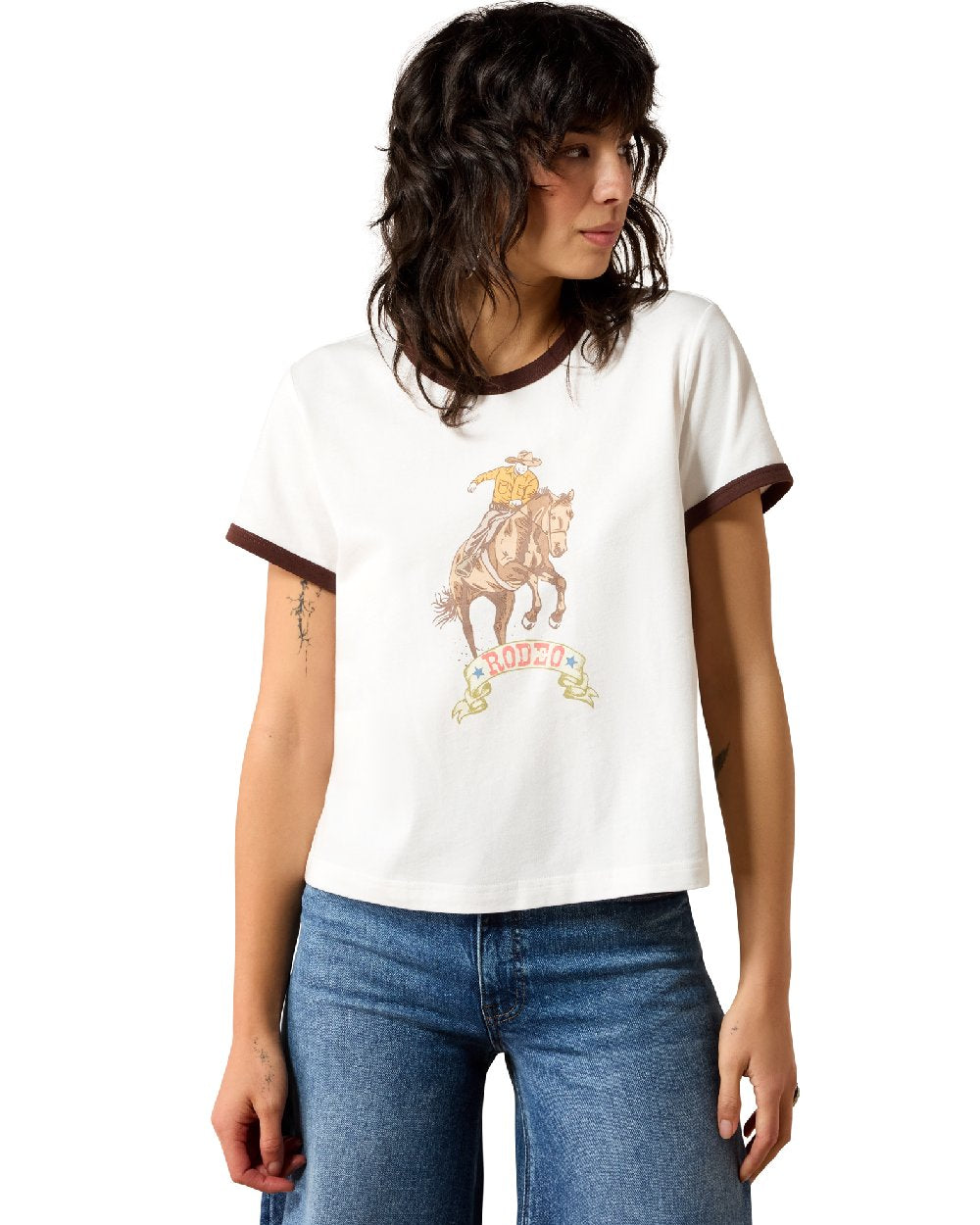 Parchment coloured Ariat Womens Sundance T-Shirt on white background 