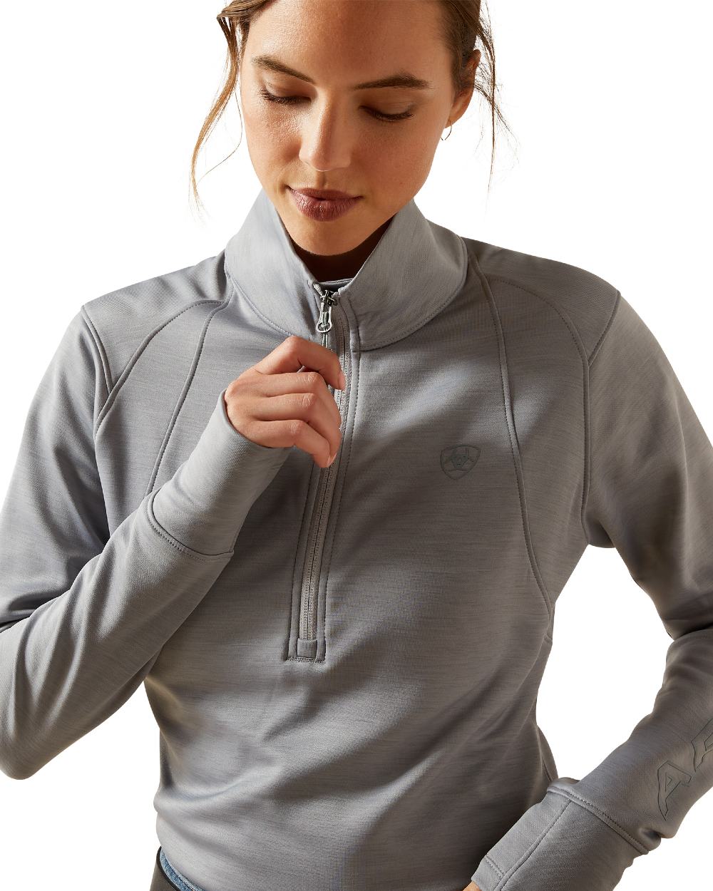 Alloy Heather Coloured Ariat Womens Team EQ Half Zip Pullover on white background 