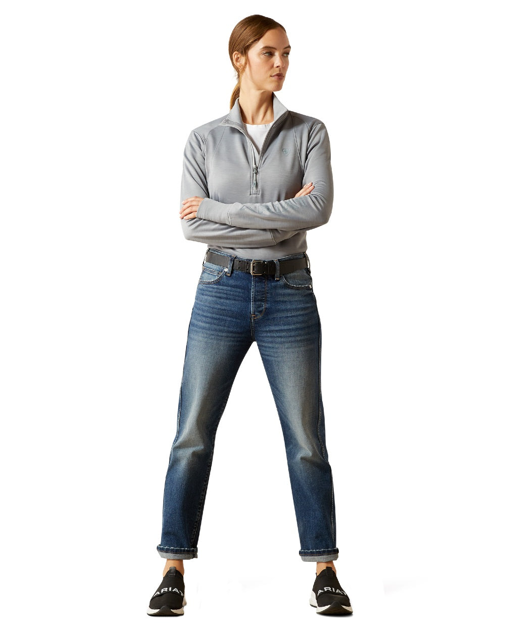 Alloy Heather Coloured Ariat Womens Team EQ Half Zip Pullover on white background 