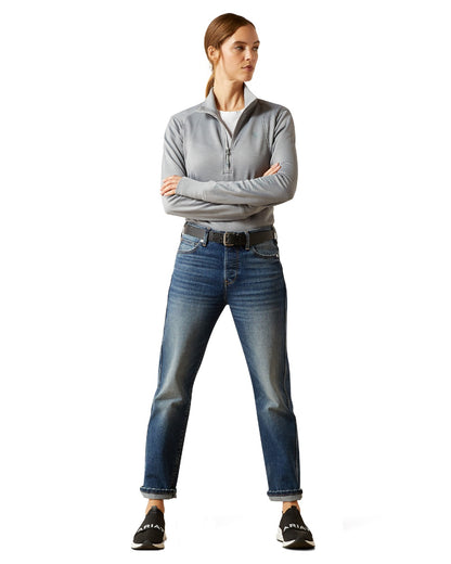 Alloy Heather Coloured Ariat Womens Team EQ Half Zip Pullover on white background 