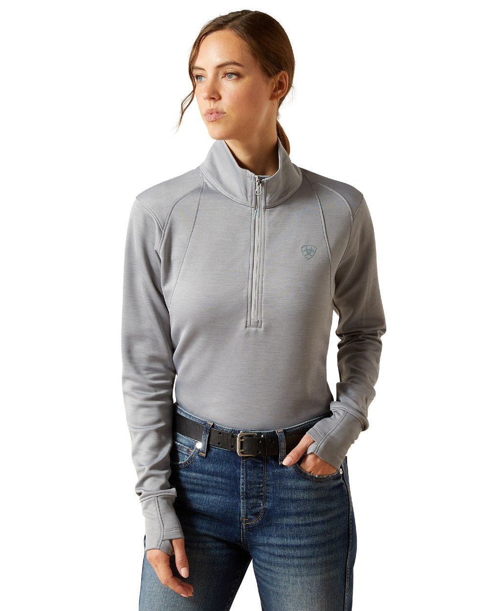 Alloy Heather Coloured Ariat Womens Team EQ Half Zip Pullover on white background 