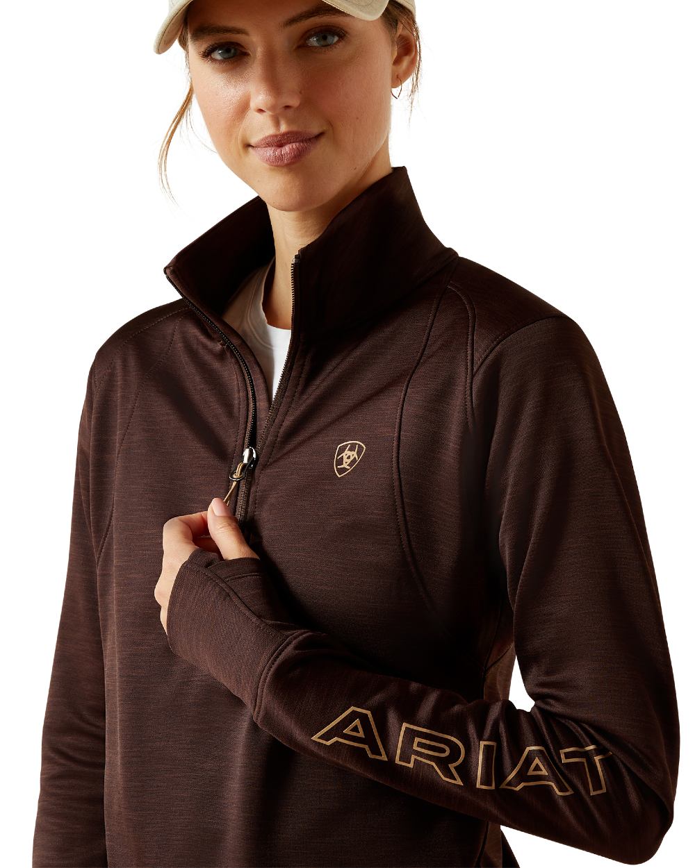 Java Coloured Ariat Womens Team EQ Half Zip Pullover on white background 