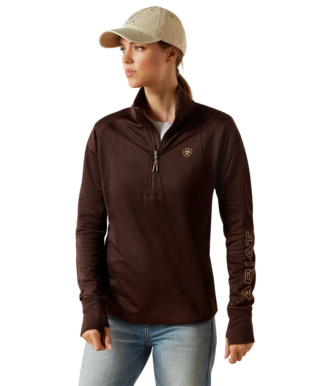 Java Coloured Ariat Womens Team EQ Half Zip Pullover on white background 