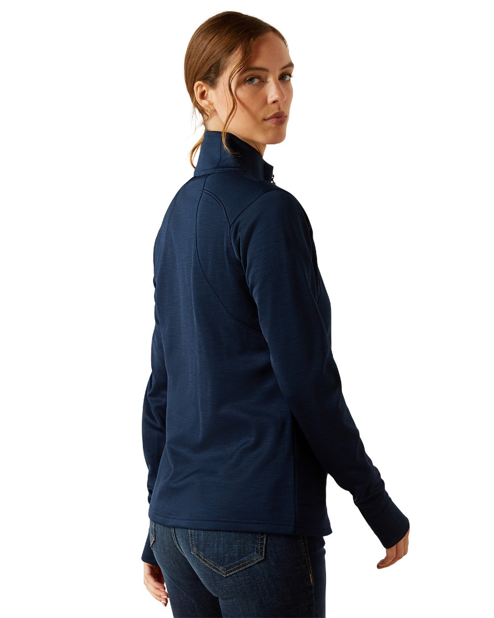 Navy Coloured Ariat Womens Team EQ Half Zip Pullover on white background 