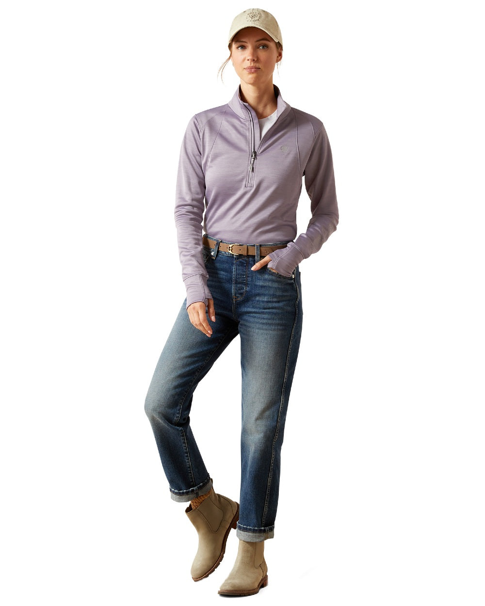 Purple Ash Coloured Ariat Womens Team EQ Half Zip Pullover on white background 