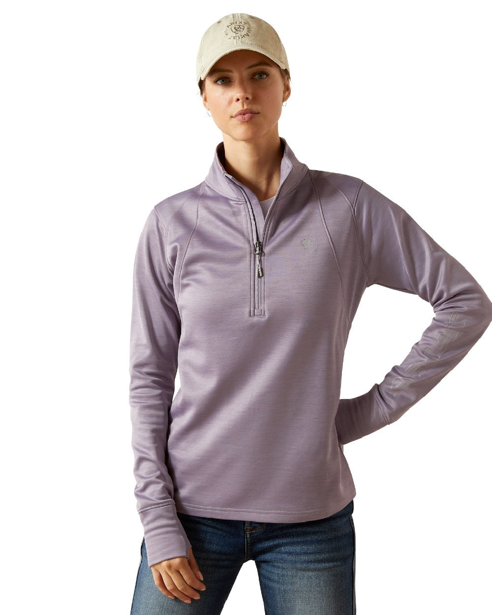 Purple Ash Coloured Ariat Womens Team EQ Half Zip Pullover on white background 