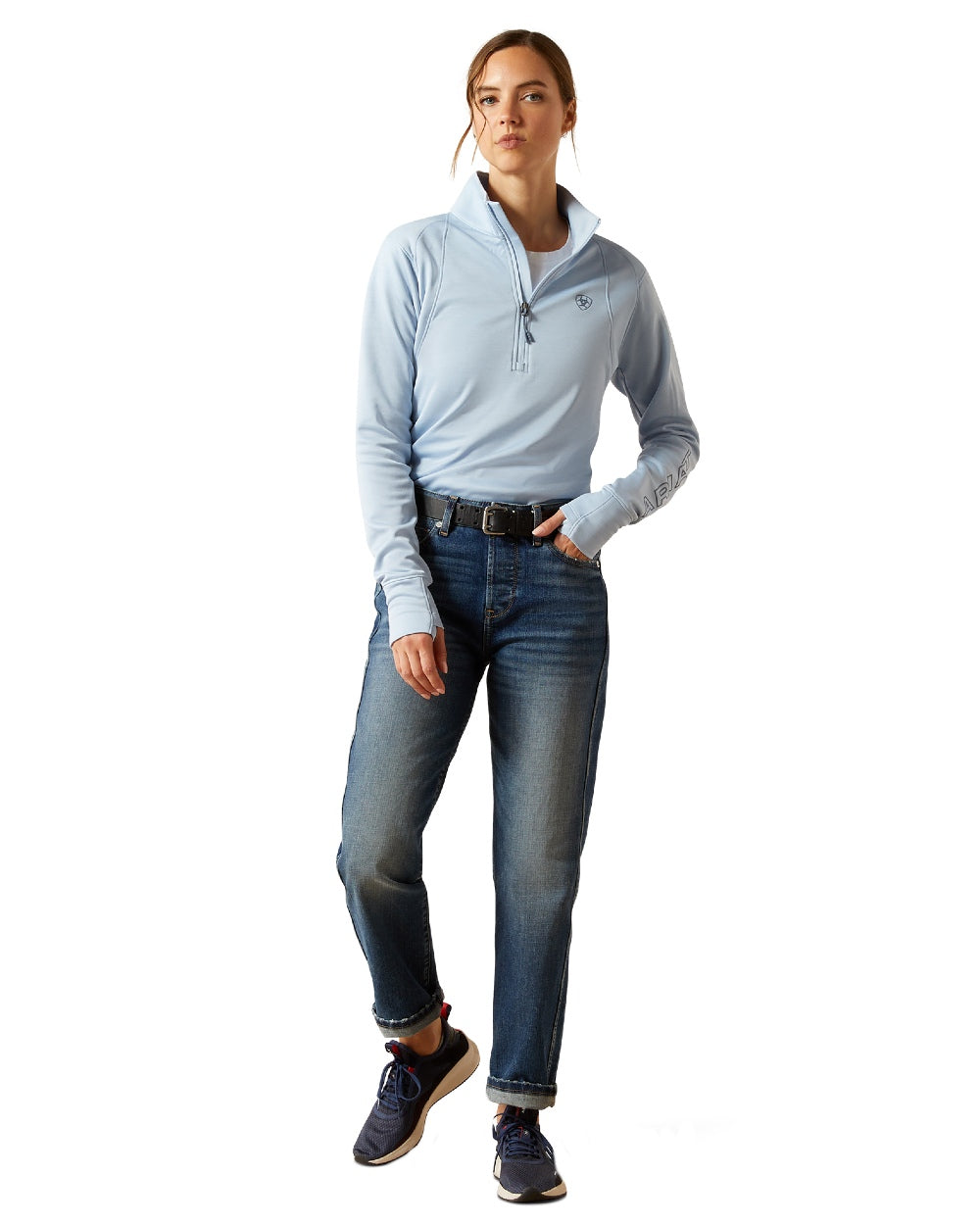 Skyway Coloured Ariat Womens Team EQ Half Zip Pullover on white background 