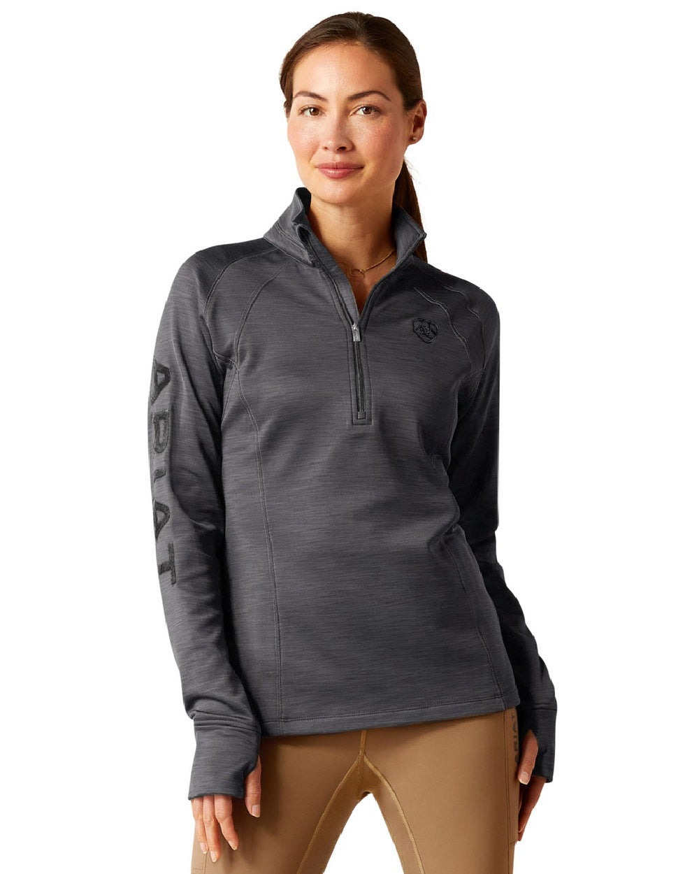 Ebony coloured Ariat Womens Tek Team half Zip Sweatshirt on white background 