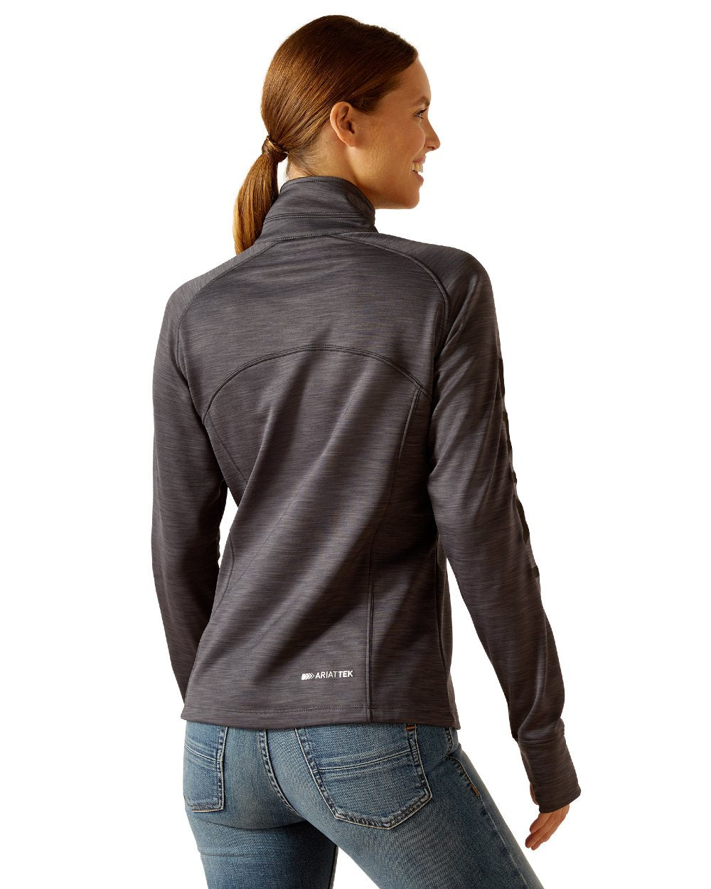 Ebony coloured Ariat Womens Tek Team half Zip Sweatshirt on white background 