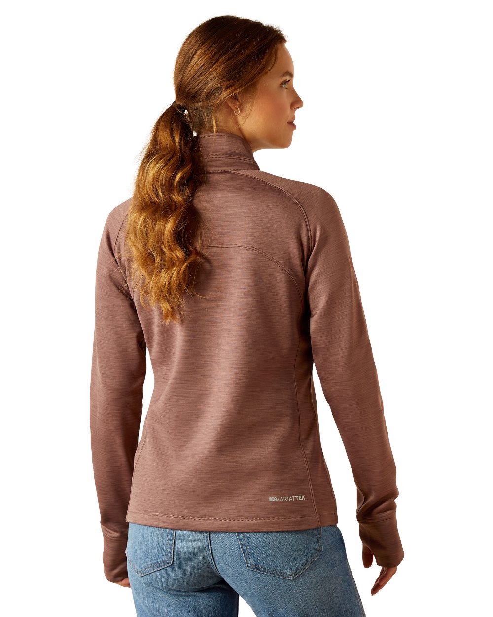 Twilight Mauve Coloured Ariat Womens Tek Team Half Zip Sweatshirt on white background 