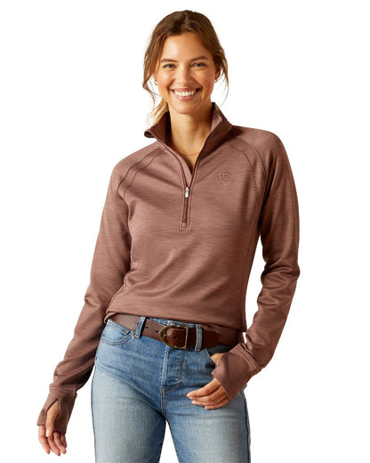 Twilight Mauve Coloured Ariat Womens Tek Team Half Zip Sweatshirt on white background 