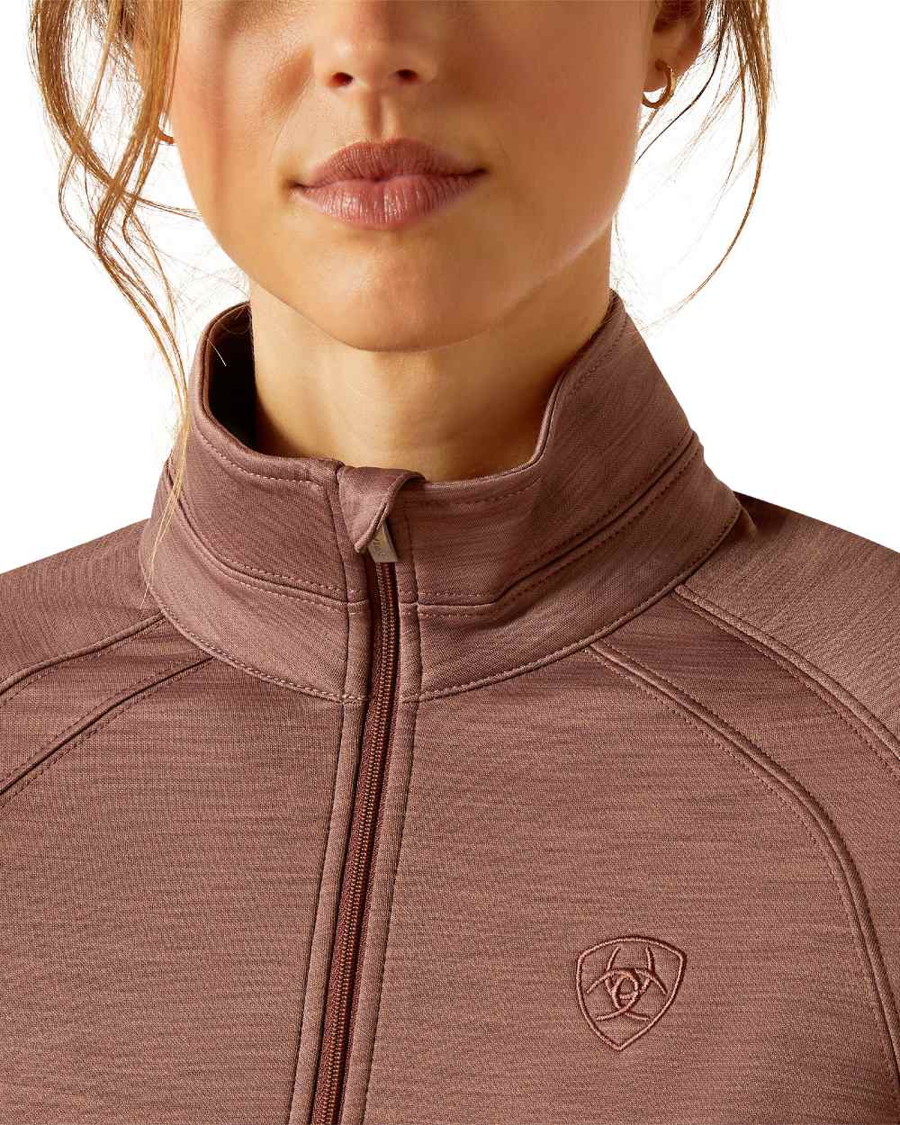 Twilight Mauve Coloured Ariat Womens Tek Team Half Zip Sweatshirt on white background 