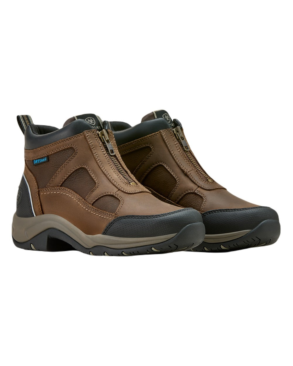 Palm Brown coloured Ariat Womens Terrain Zip Waterproof Boot on white background 