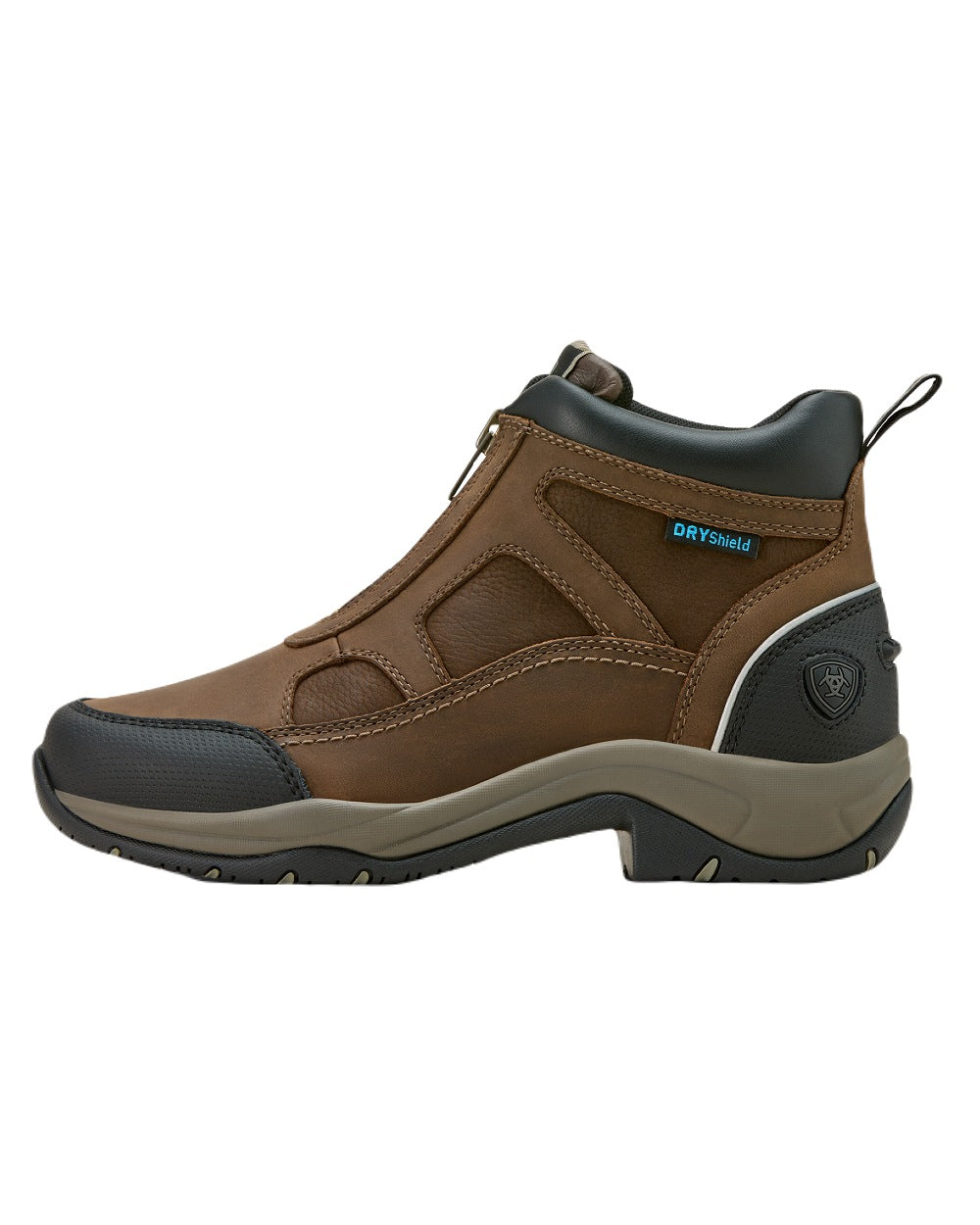 Palm Brown coloured Ariat Womens Terrain Zip Waterproof Boot on white background 