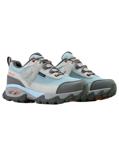 Blue Breeze coloured Ariat Womens Traverse Low Waterproof Hiking Shoes on white background 