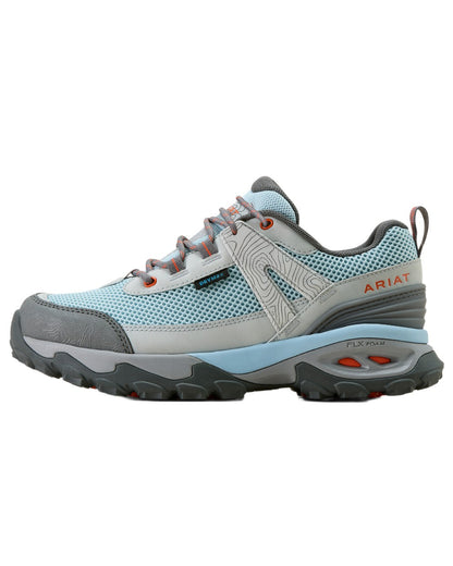 Blue Breeze coloured Ariat Womens Traverse Low Waterproof Hiking Shoes on white background 