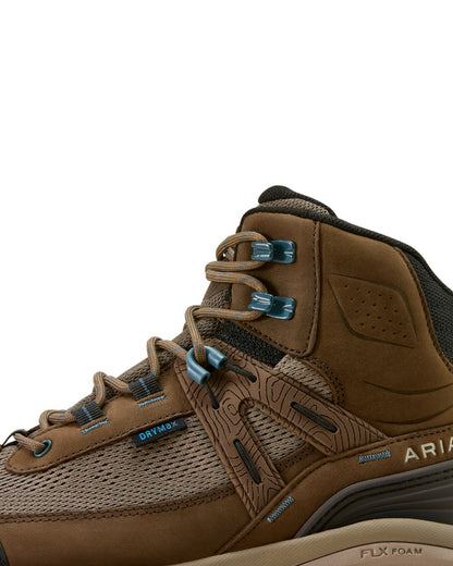 Brown Bark coloured Ariat Womens Traverse Mid Waterproof Hiking Boots on white background 