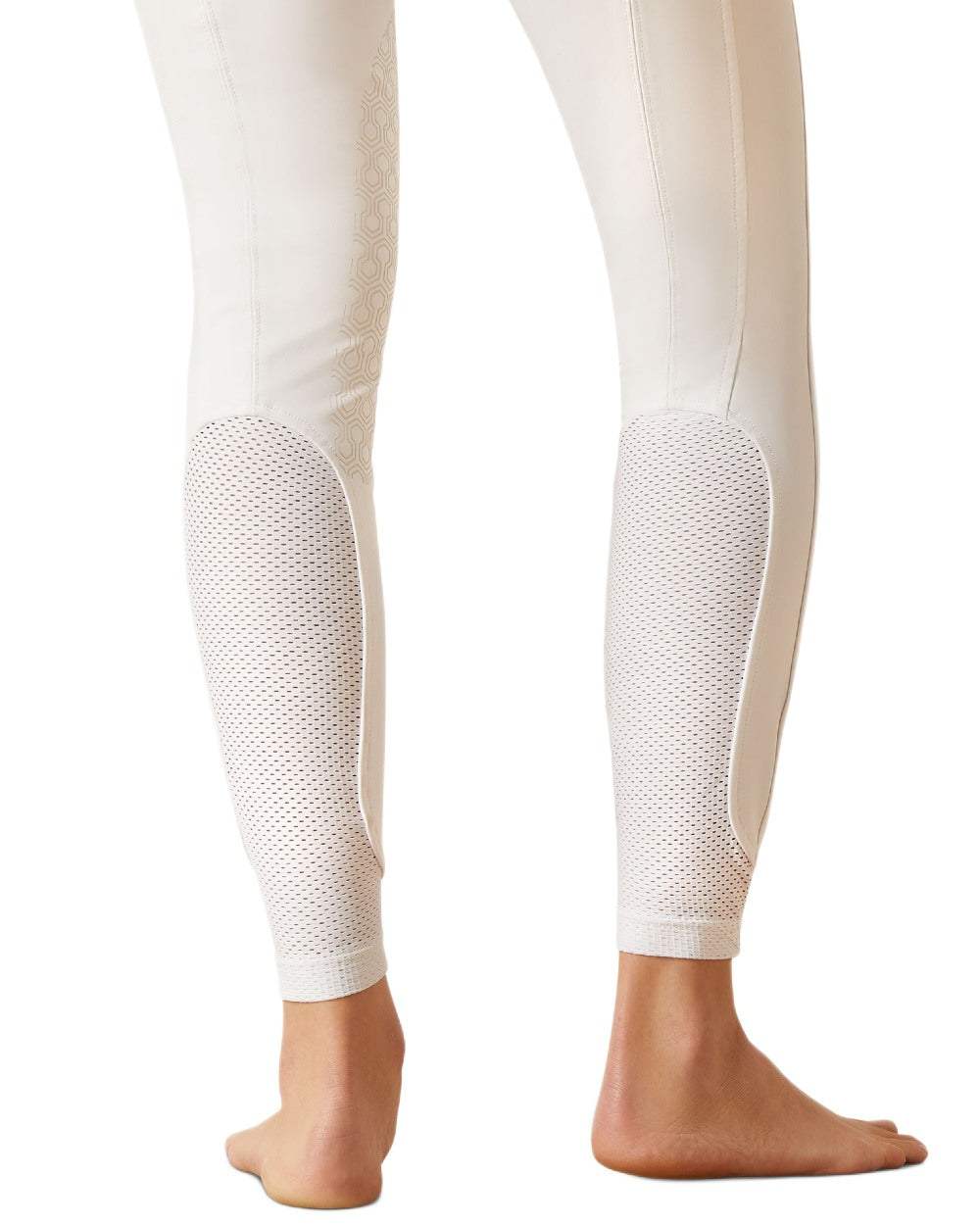 White coloured Ariat Womens Tri Factor Grace Knee Patch Breeches on white background 