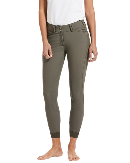 Banyan Bark coloured Ariat Womens Tri Factor Grip Full Seat Breeches on white background 