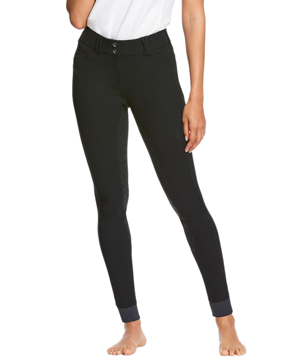 Black coloured Ariat Womens Tri Factor Grip Full Seat Breeches on white background 