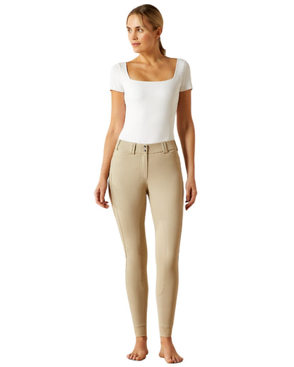 Olympia Tan coloured Ariat Womens Tri Factor Grip Full Seat Breeches on white background 