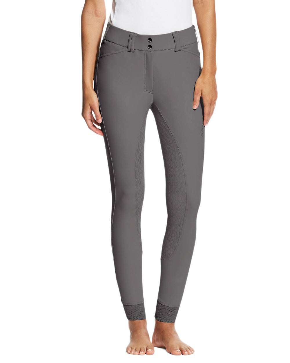 Plum Grey coloured Ariat Womens Tri Factor Grip Full Seat Breeches on white background 