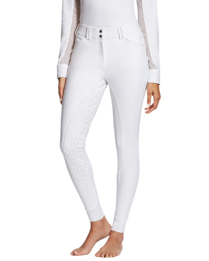 White coloured Ariat Womens Tri Factor Grip Full Seat Breeches on white background 