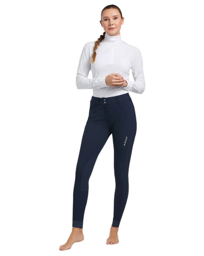 Navy coloured Ariat Womens Halo Denim Full Seat Breech on white background 