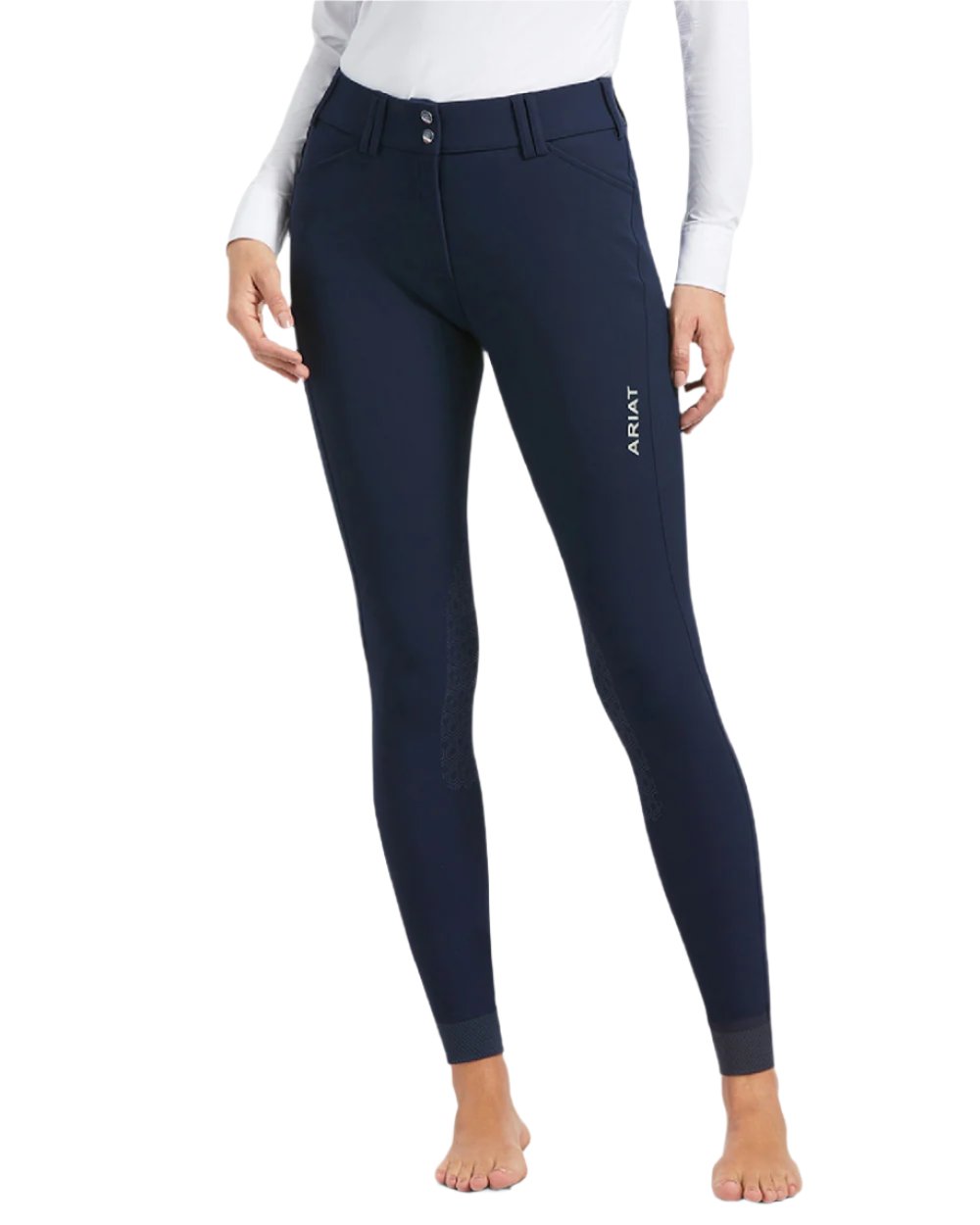 Navy coloured Ariat Womens Halo Denim Full Seat Breech on white background 