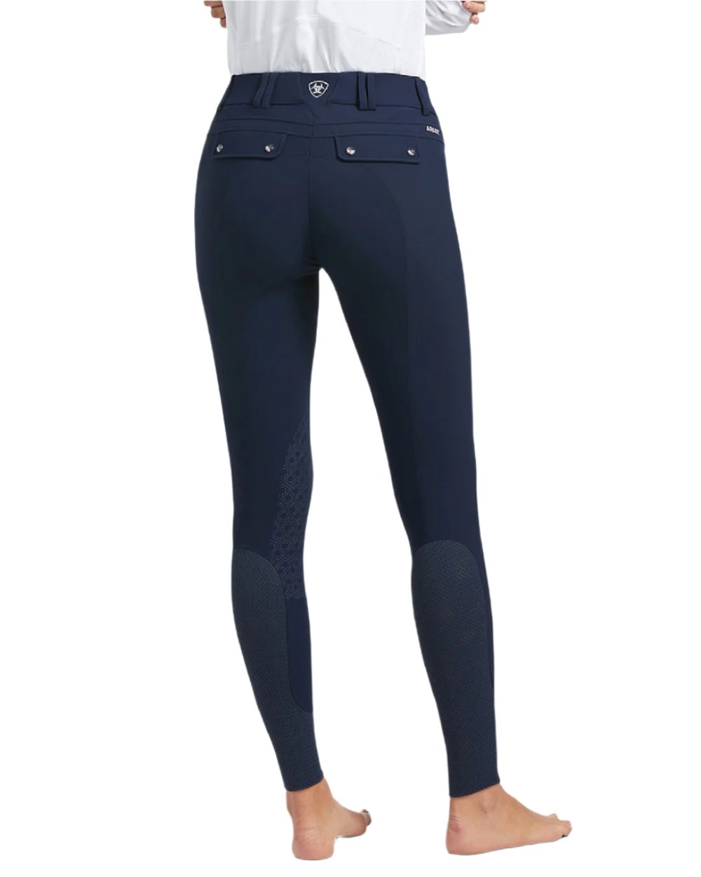Navy coloured Ariat Womens Halo Denim Full Seat Breech on white background 
