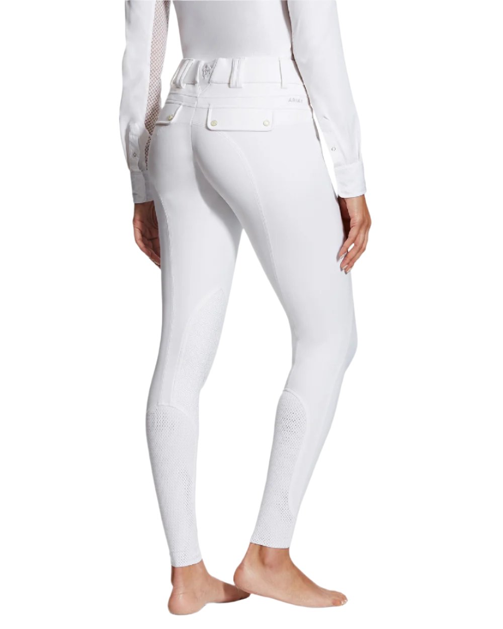 White coloured Ariat Womens Halo Denim Full Seat Breech on white background 