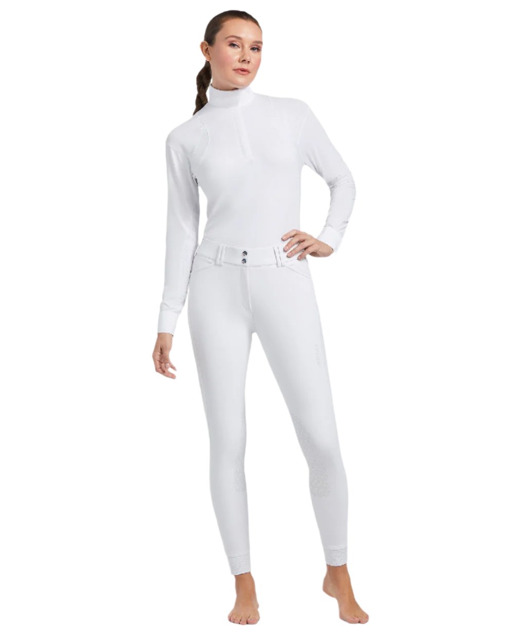 White coloured Ariat Womens Halo Denim Full Seat Breech on white background 