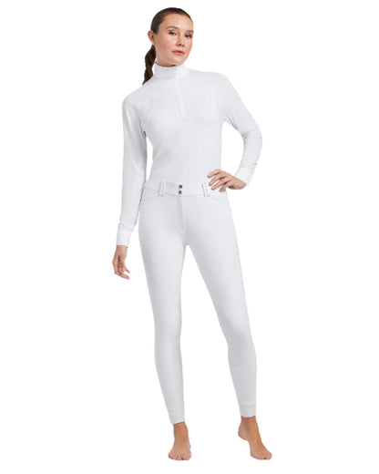 White coloured Ariat Womens Halo Denim Full Seat Breech on white background 