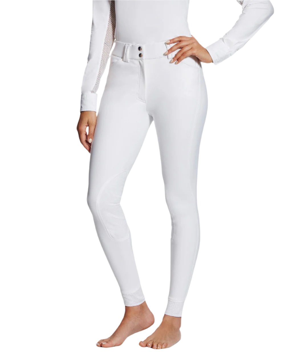 White coloured Ariat Womens Halo Denim Full Seat Breech on white background 