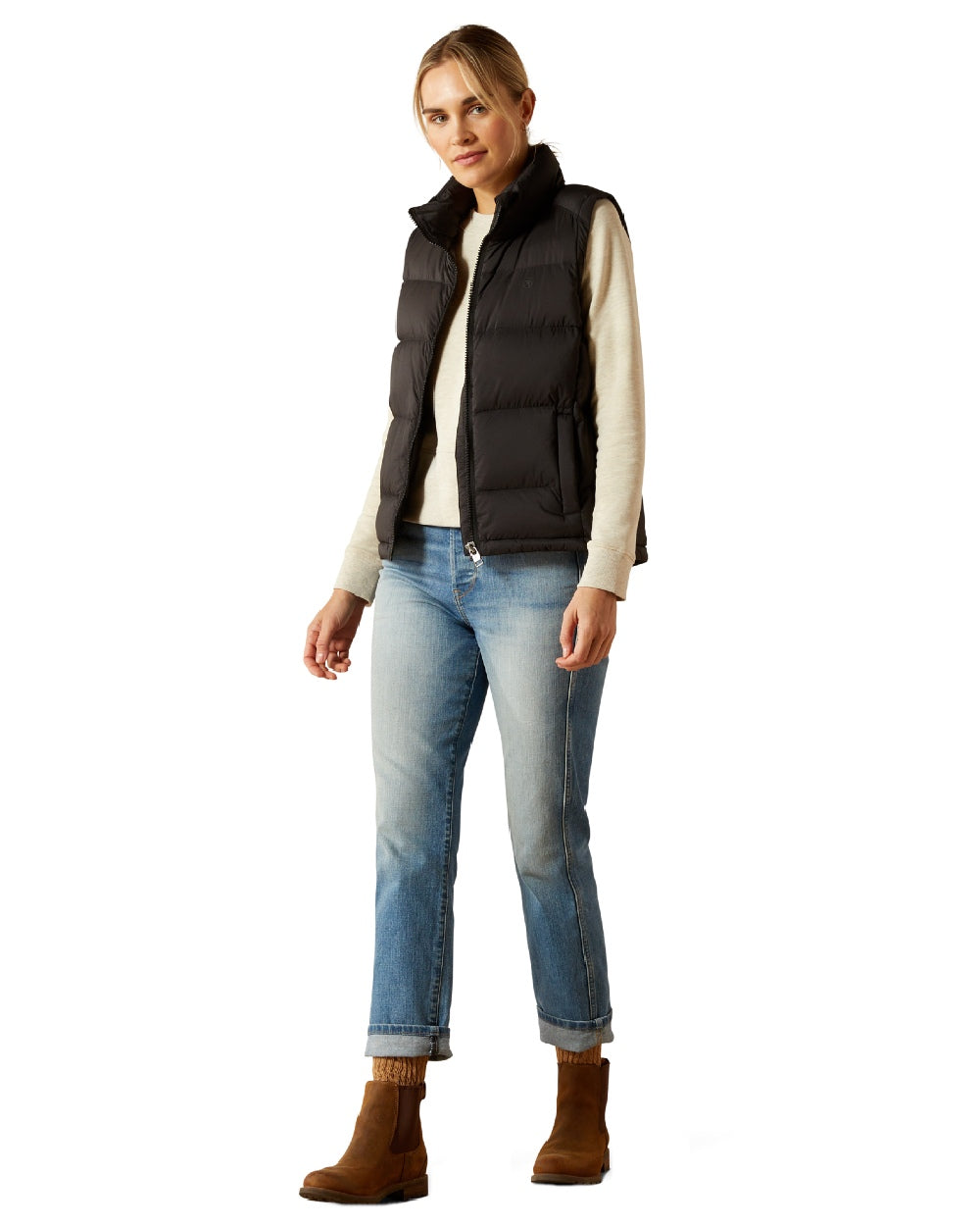 Black Coloured Ariat Womens Ultra Puff Down Vest on white background 