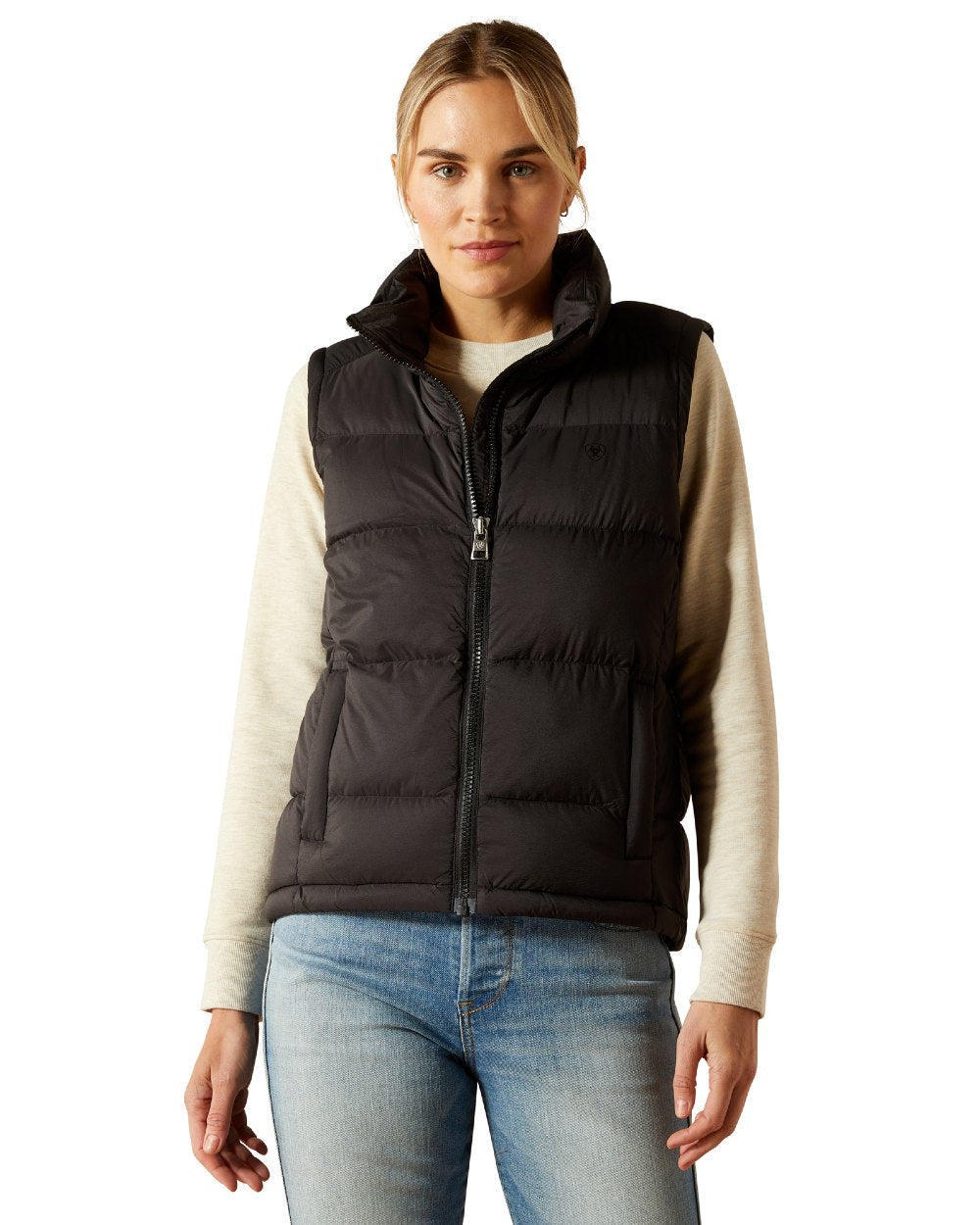 Black Coloured Ariat Womens Ultra Puff Down Vest on white background 