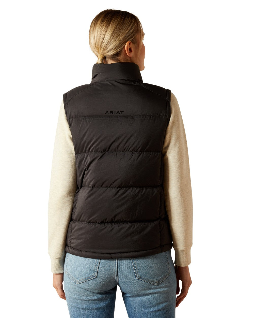 Black Coloured Ariat Womens Ultra Puff Down Vest on white background 