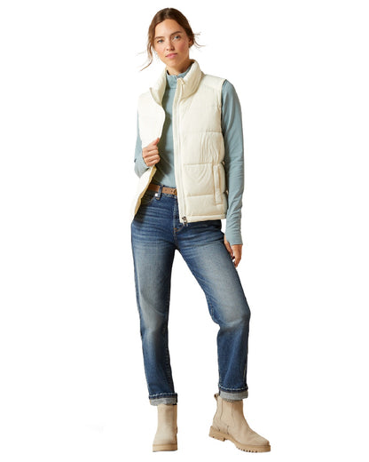 Star White Coloured Ariat Womens Ultra Puff Down Vest on white background 