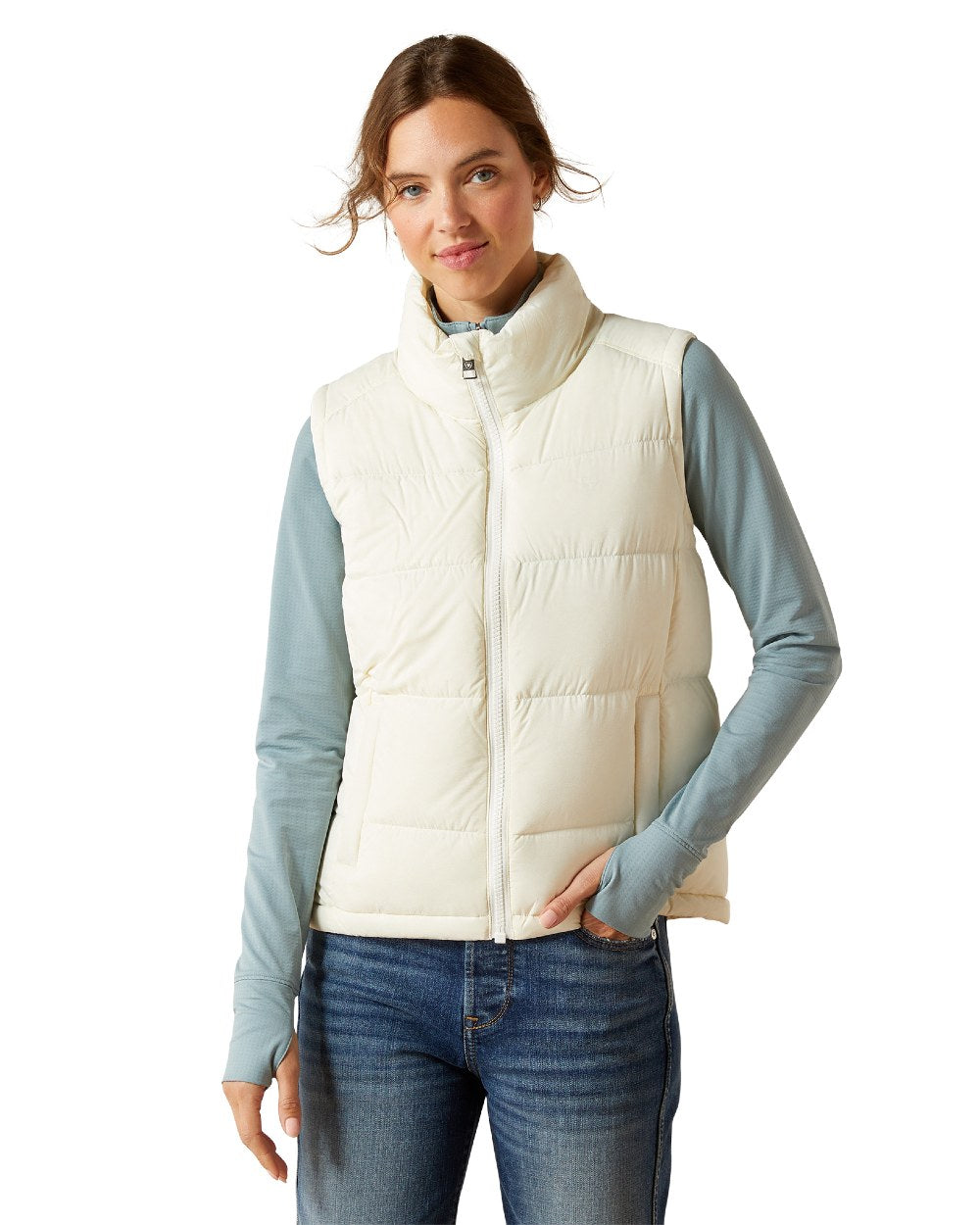 Star White Coloured Ariat Womens Ultra Puff Down Vest on white background 