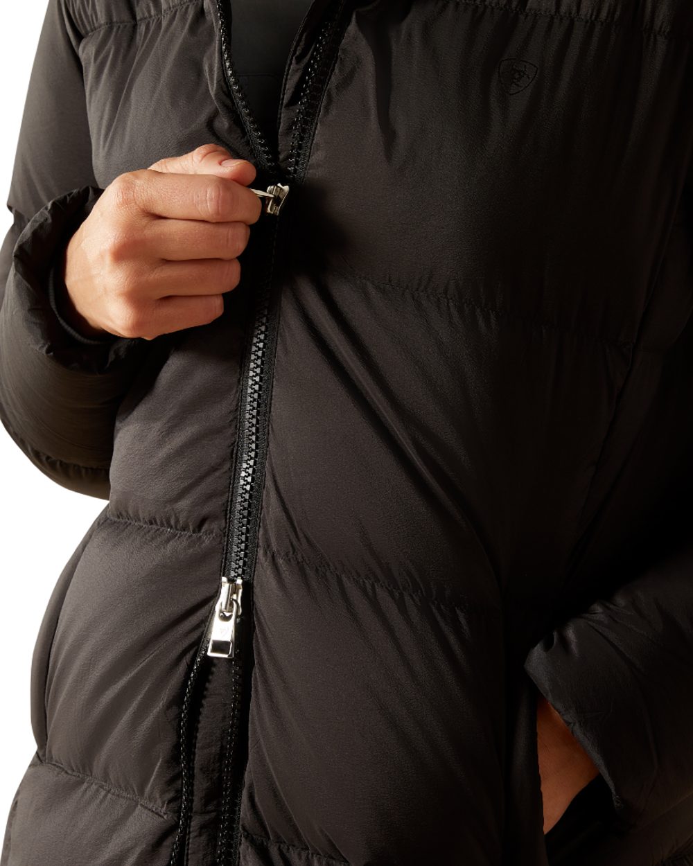 Black Coloured Ariat Womens UltraPuff Down Coat on white background 